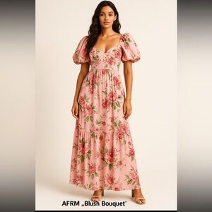 AFRM Pink Floral Maxi Dress puff sleeve new with tags beautiful feminine dress
